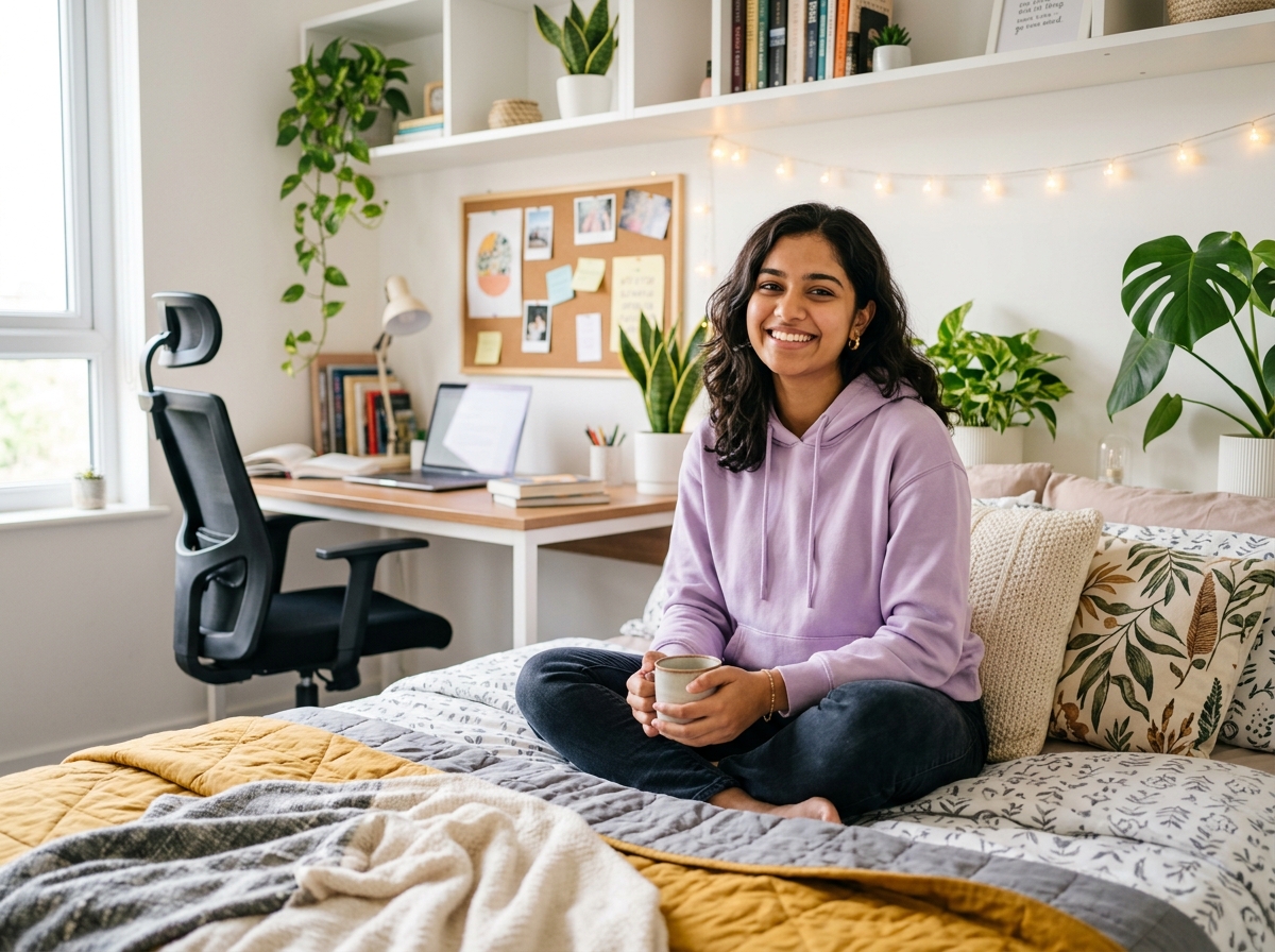 Student enjoying comfortable modern PG accommodation with PGZoo